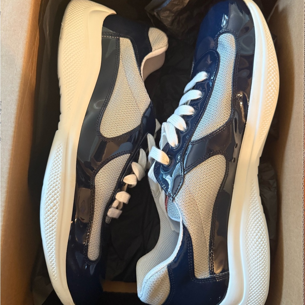 Prada White and Navy Sneakers